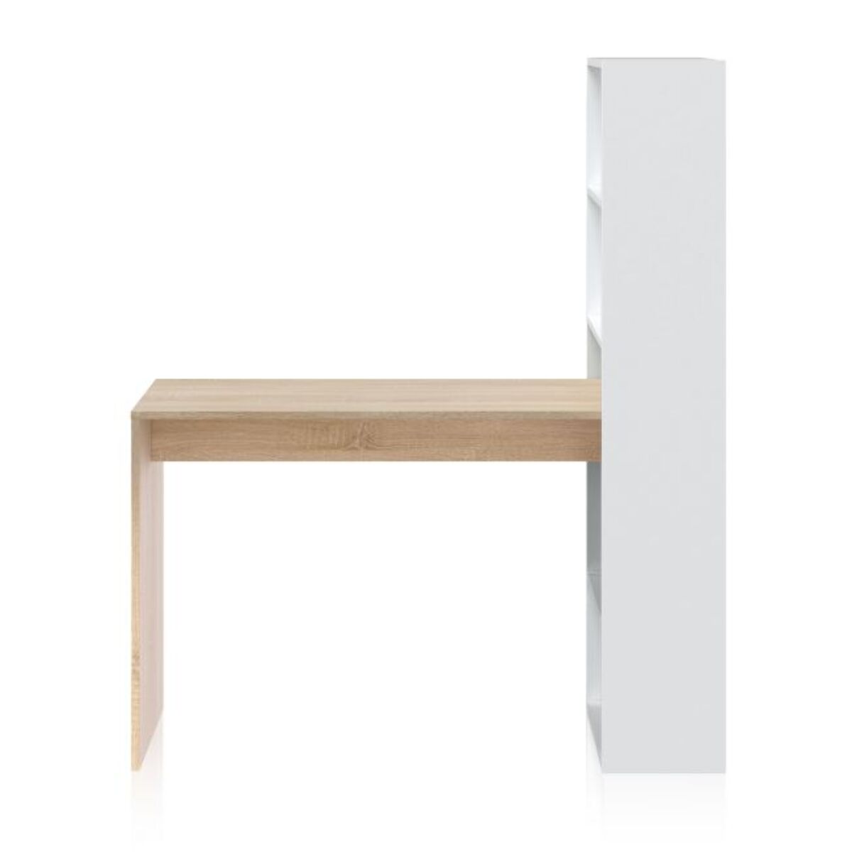 Mesa de escritorio con estantería Duplo Blanco Artik (Blanco Mate) - Roble Canadian