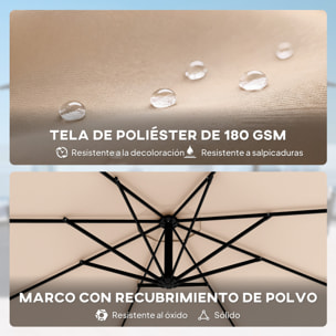 Parasol Excéntrico, Ø300 cm, Sombrilla de Jardín con Base Cruzada, Manivela, Funda Protectora y Cuerdas de Viento, UPF30+, para Terraza, Patio, Caqui