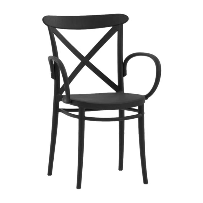 Set di 4 sedie RIO in polipropilene antracite con braccioli, impilabili