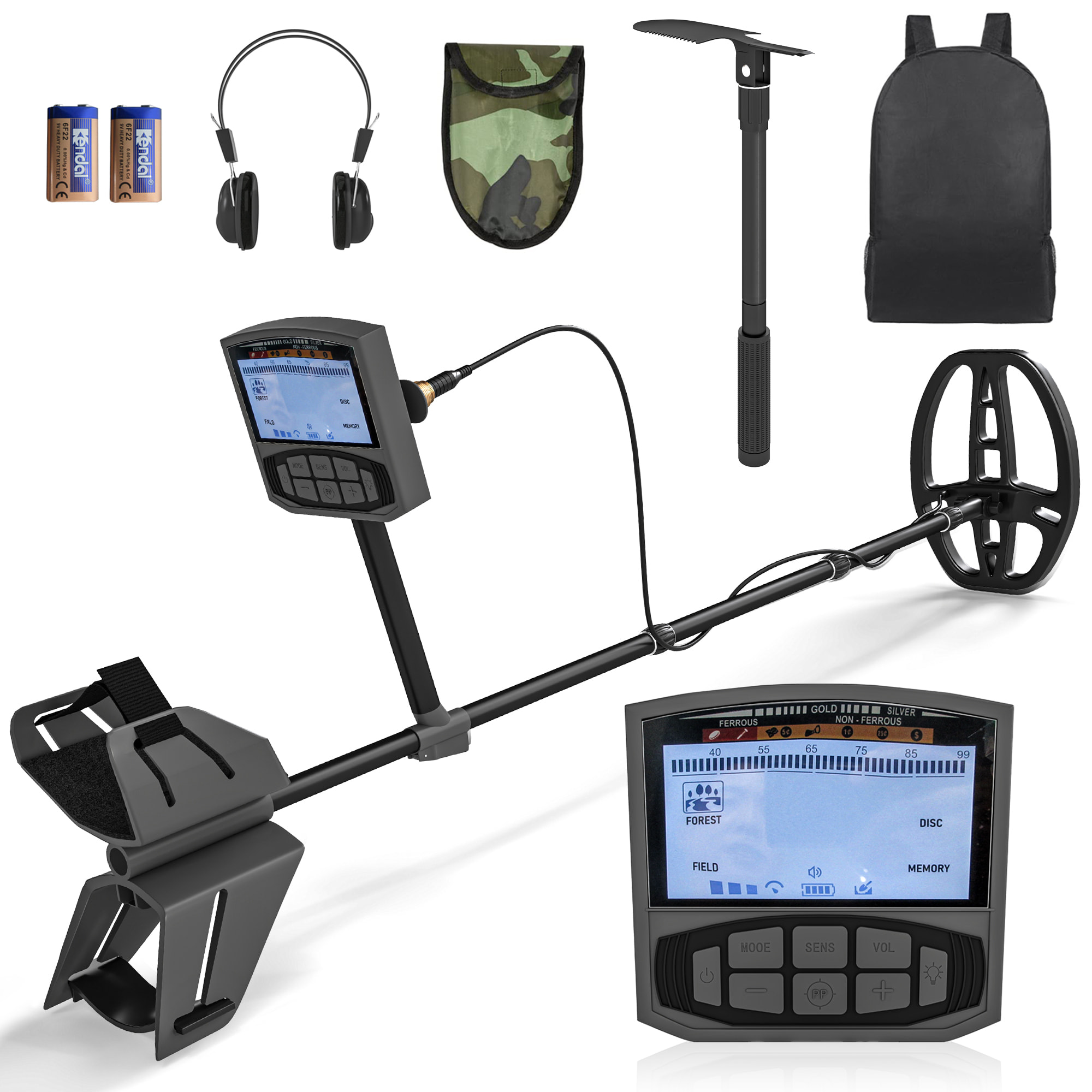 Detector de Metales para Adultos y Niños con Batería Detector IP68 con 5 Modos y Memoria Pantalla LCD Retroiluminada Chip DSP 28x21x48-130 cm Gris Oscuro