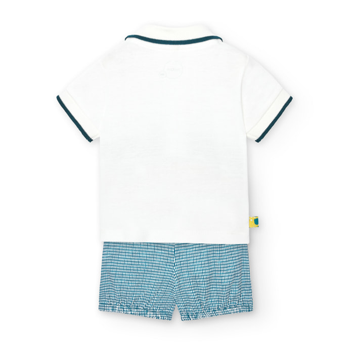 Conjunto punto bebÃ© niÃ±o, algodÃ³n estampado, blanco