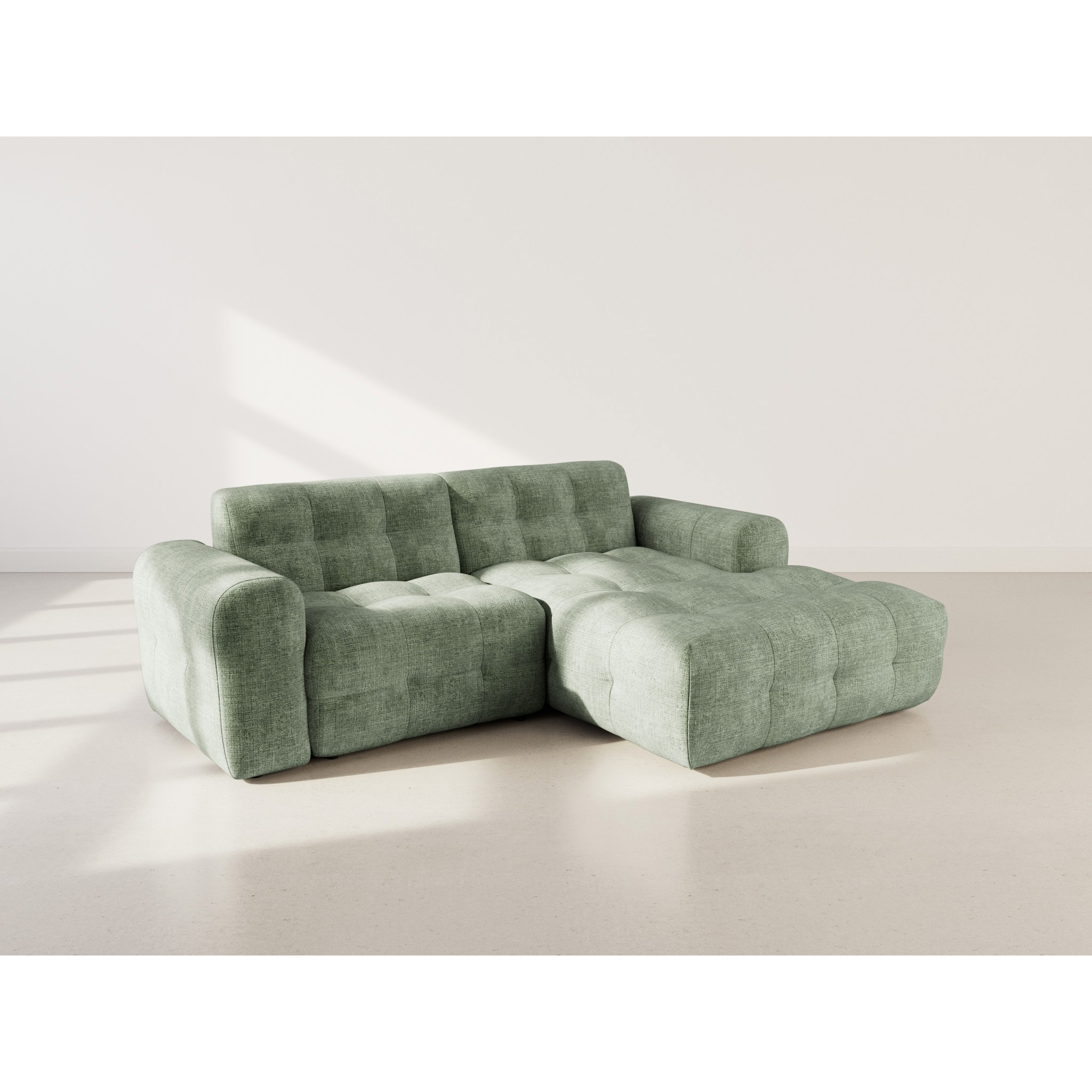 Diane - Canapé d'angle droit 4 places en velours texturé - Vert sauge