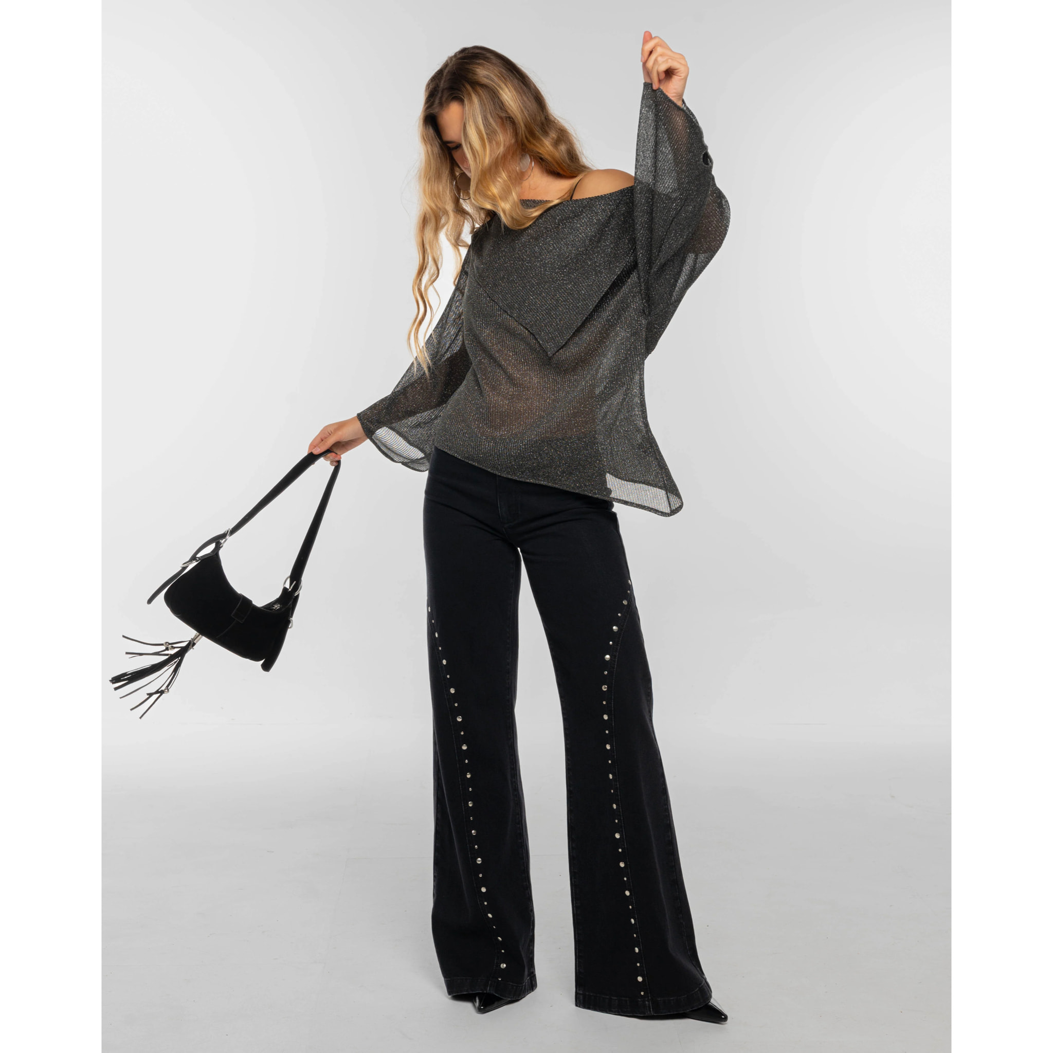 Blusa de punto con lúrex y diseño asimétrico de mujer