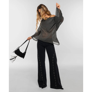 Blusa de punto con lúrex y diseño asimétrico de mujer