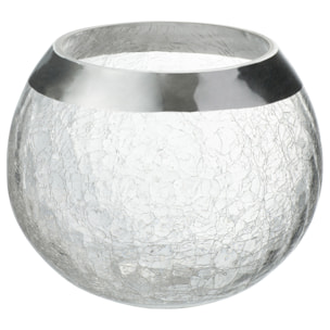 J-Line Bougeoir Boule Craquele Verre Transparent/Argent Large