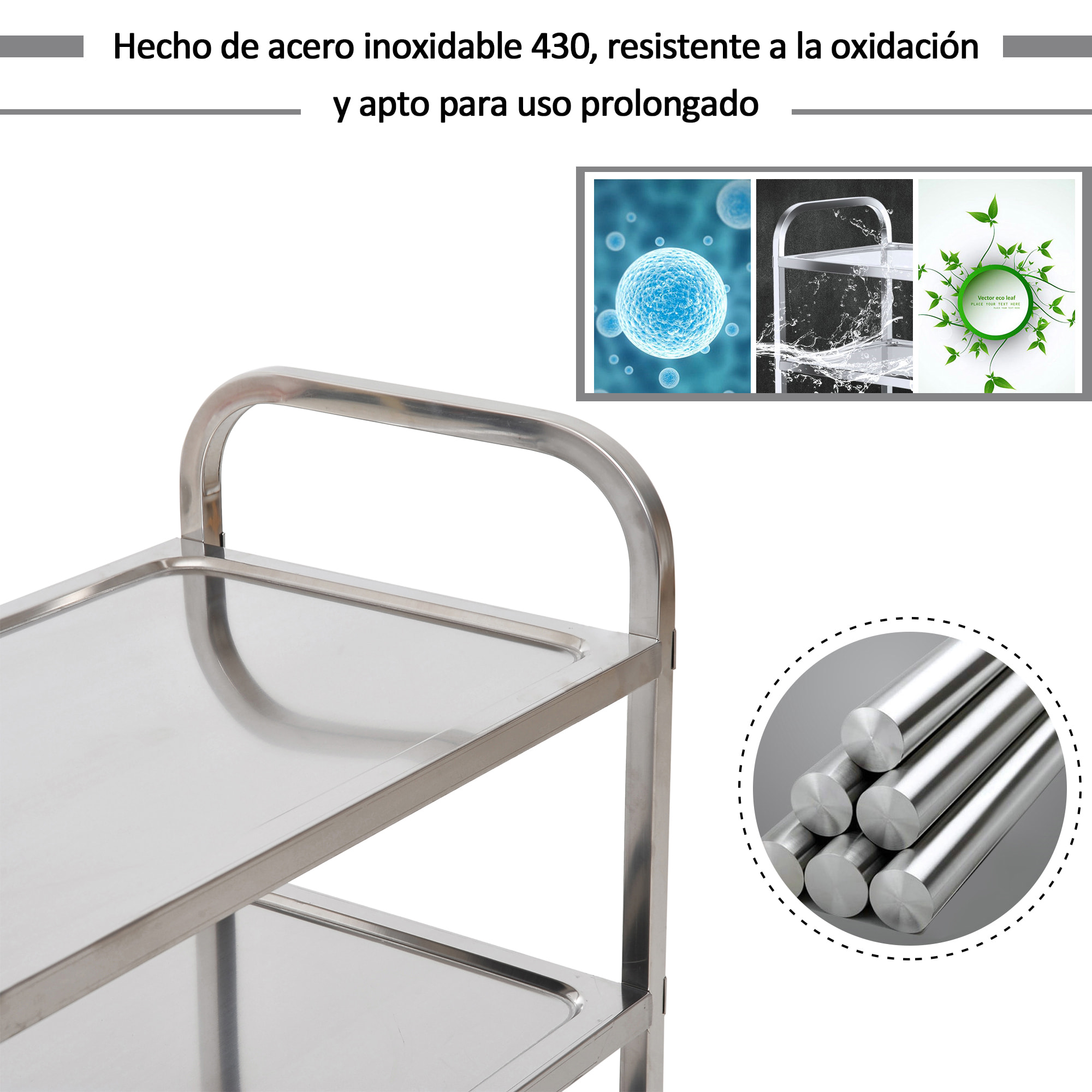 Carro de Cocina Carrito Servir 3 Niveles 85x45x90cm Plateado