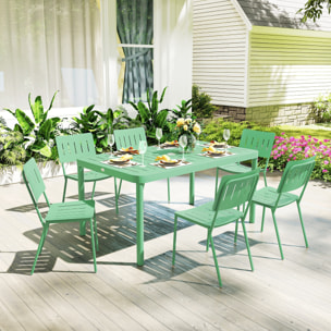 Salon de jardin - ensemble déjeuner 6 places 7 pièces - table et 6 chaises empilables - acier thermolaqué vert