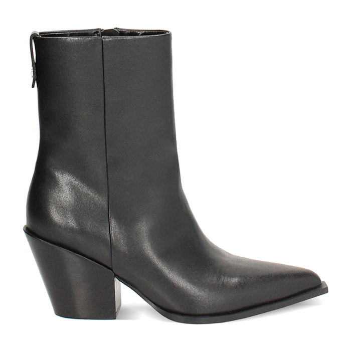 Tronchetti neri in vera pelle con tacco 7,4 cm