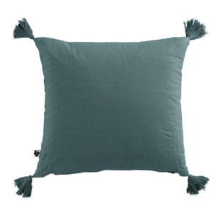 Coussin déhoussable avec pompons ''Gaïa'' 40 x 40 cm ''Gaze de Coton'' - Couleur: Gaïa Canard