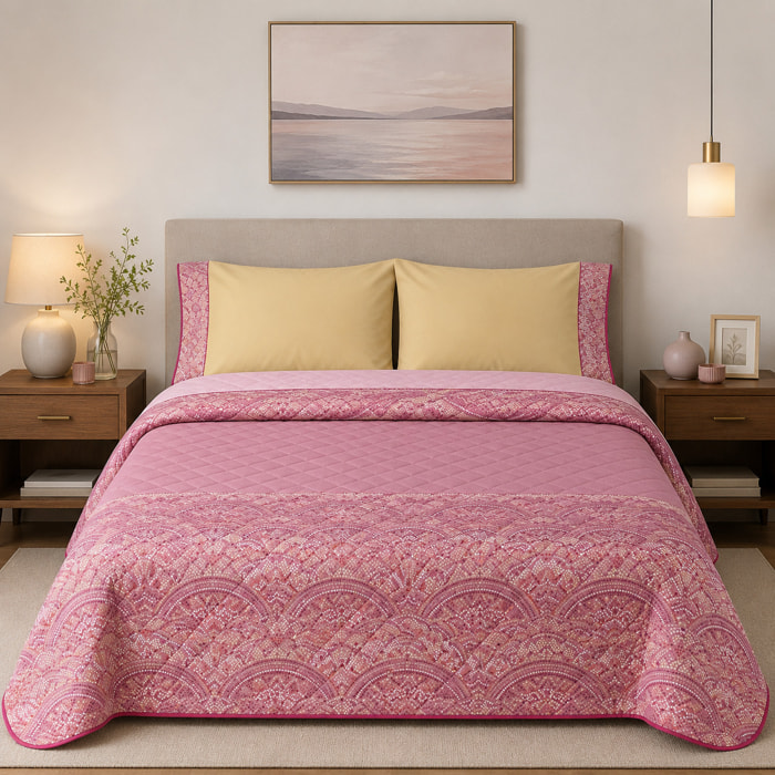 BASSETTI Completo letto in cotone Made in Italy_Matrimoniale_Mosaico Rosa