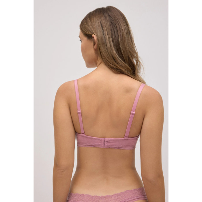 Reggiseno push-up a coste in pizzo rosa, coppa B