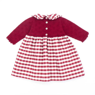 Vestido combinado punto y cuadro vichy granate y blanco