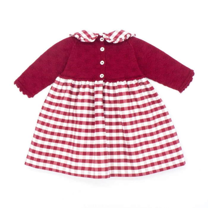 Vestido combinado punto y cuadro vichy granate y blanco