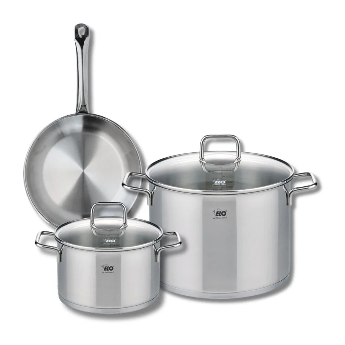 Ensemble de 1 Poêle de cuisson 24 cm et 2 faitouts 20 et 26 cm Elo Profi Citrin