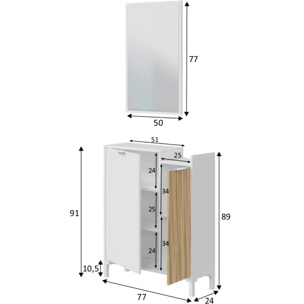 Mobile Da Ingresso Corridoio Con Specchio Set Casa Salvaspazio Entratina Ripiani Per Scarpe Chiavi Accessori Design Moderno 91x77x24 Cm Bianco Rovere