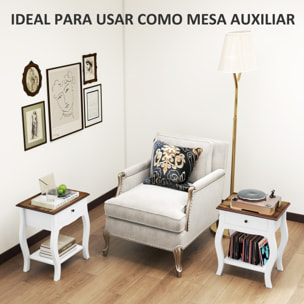 Pack de 2 Mesitas de Noche Mesillas de Noche Dormitorio con Cajón Estante Abierto y Tapa Efecto Roble Estilo Francés para Salón 45x35x55 cm Blanco y Roble