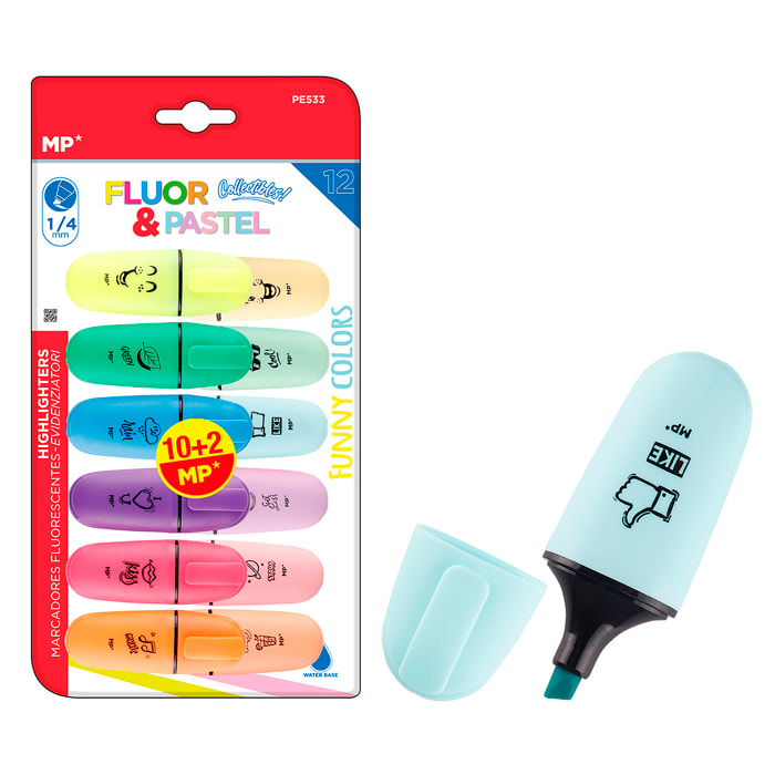 MARCADOR FLUORESCENTE Y PASTEL MINI 12 Uds.