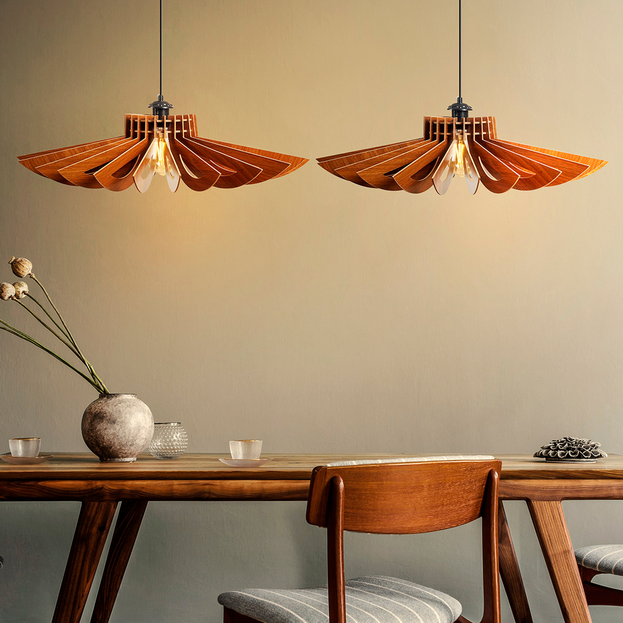 Juego de 2 lámparas de techo 45 cm. nogal, tipo e 27 max 45 - 60 w