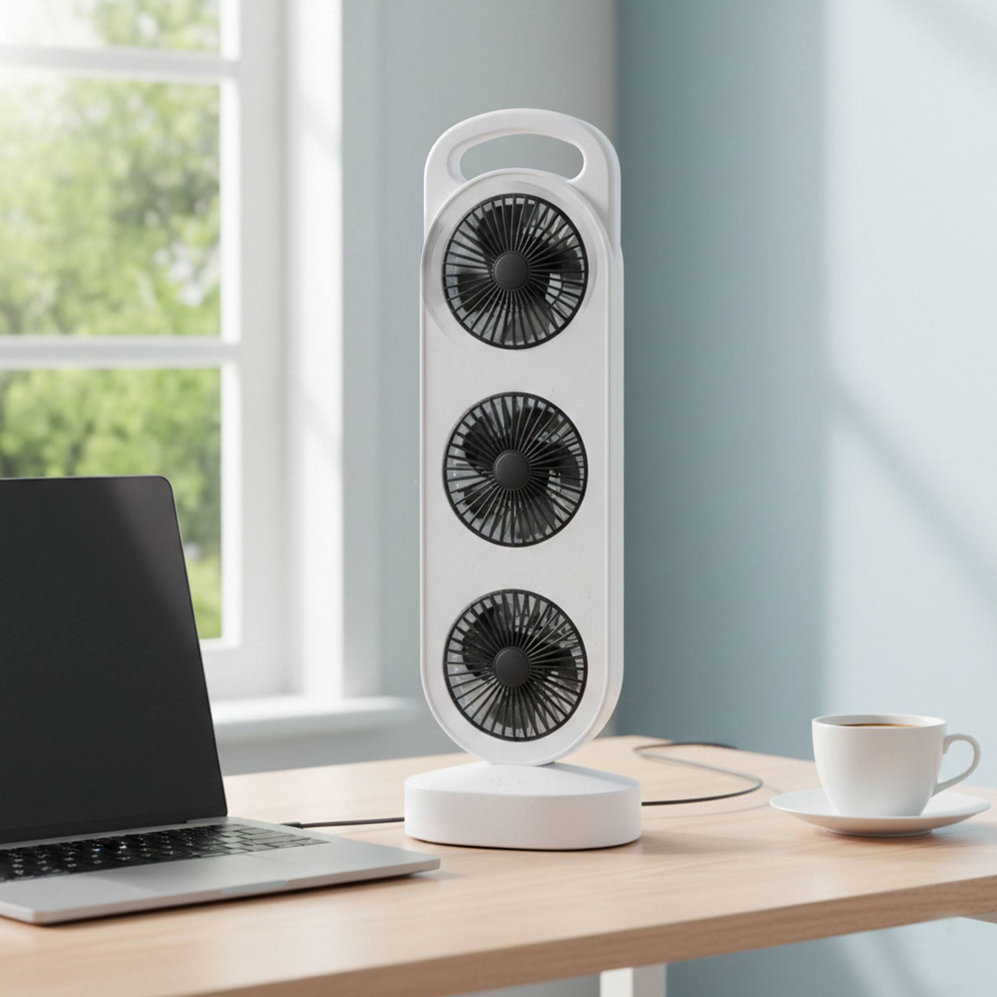 Ventilador USB, 3W, 3 velocidades, batería 1200mAh, blanco