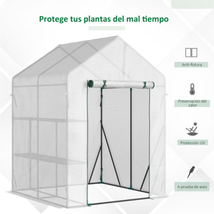 Invernadero de Exterior Invernadero Pequeño con 4 Estantes Puerta Enrollable con Cremallera y Marco de Acero Invernadero para Cultivos Plantas Flores 143x143x195 cm Blanco