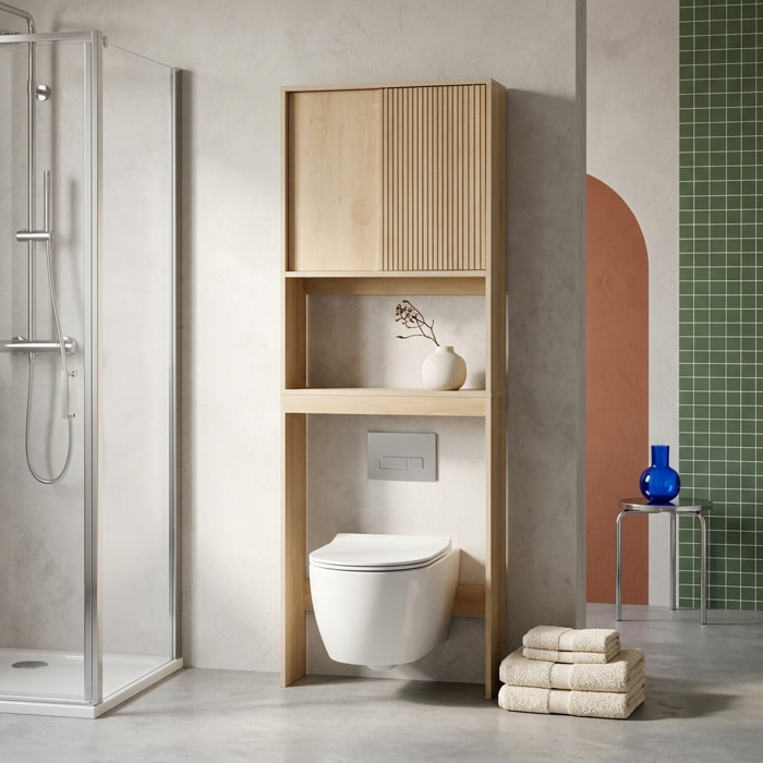 Etagère / Meuble WC scandinave décor bois LINEAR