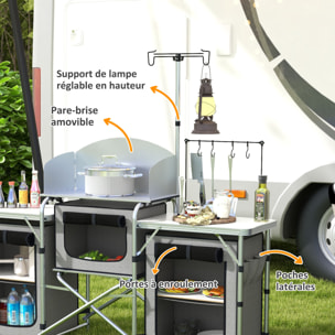 Meuble de cuisine camping multi-rangement pliable sac de transport inclus gris