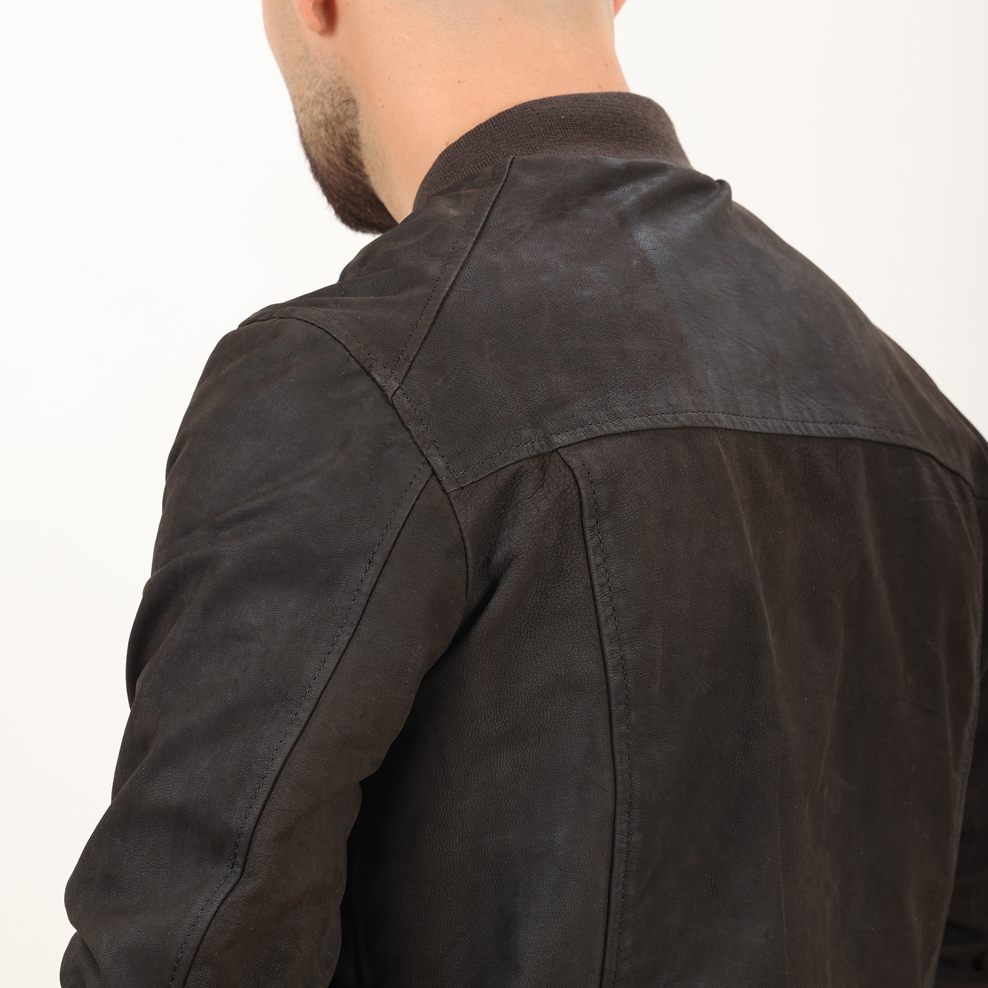 Giubbino in vera pelle di vitello rifinizione oleato Testa di Moro-Slim Fit