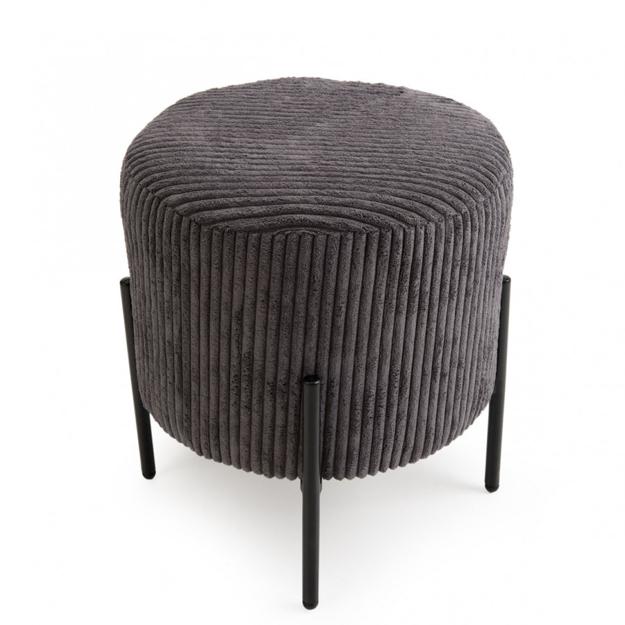 ALBANE - Tabouret rond 36x36cm tissu velours côtelé gris anthracite pieds métal