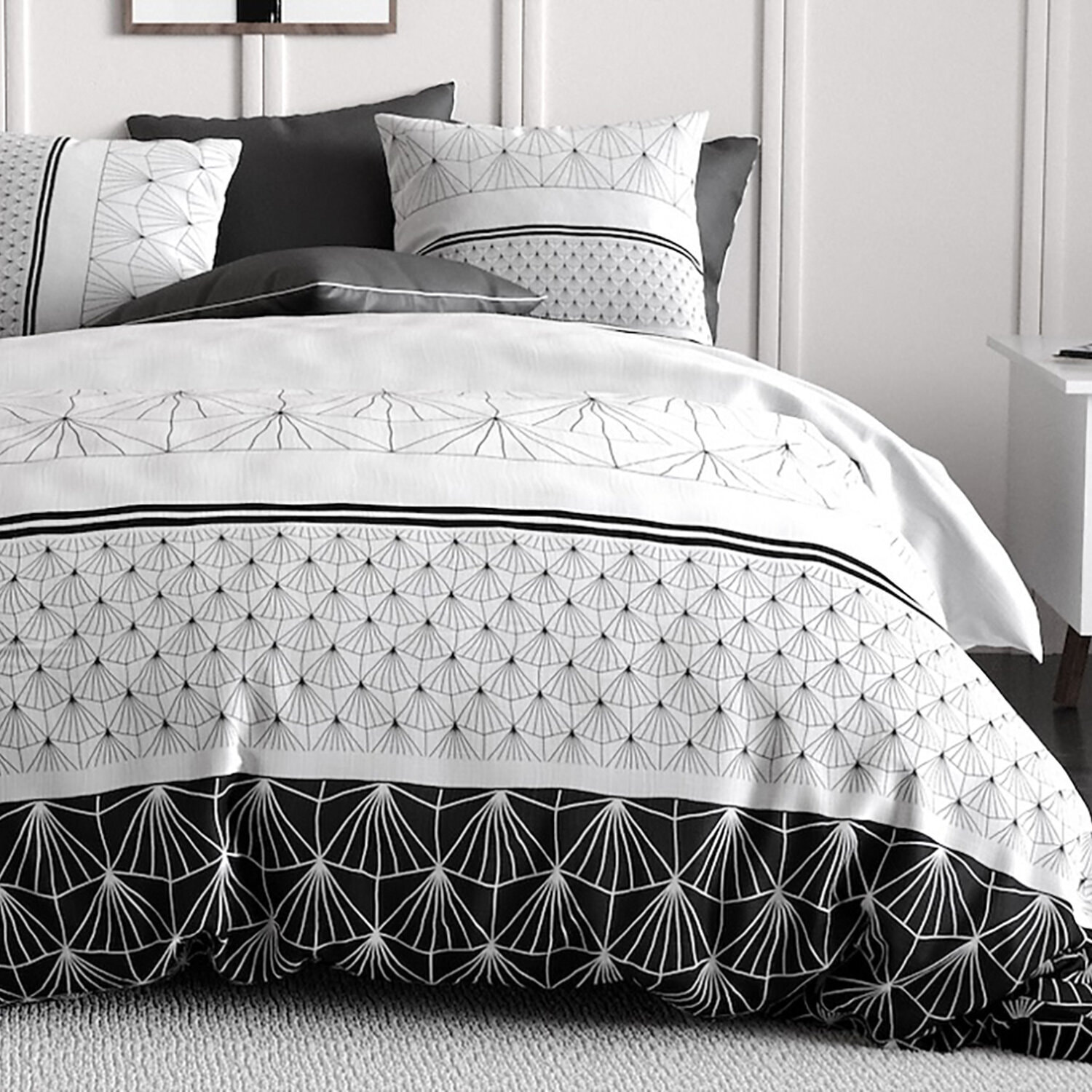 Parure housse de couette imprimé 100% coton - casta - noir