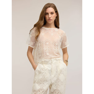 Motivi - Blusa de encaje con bordados - Blanco
