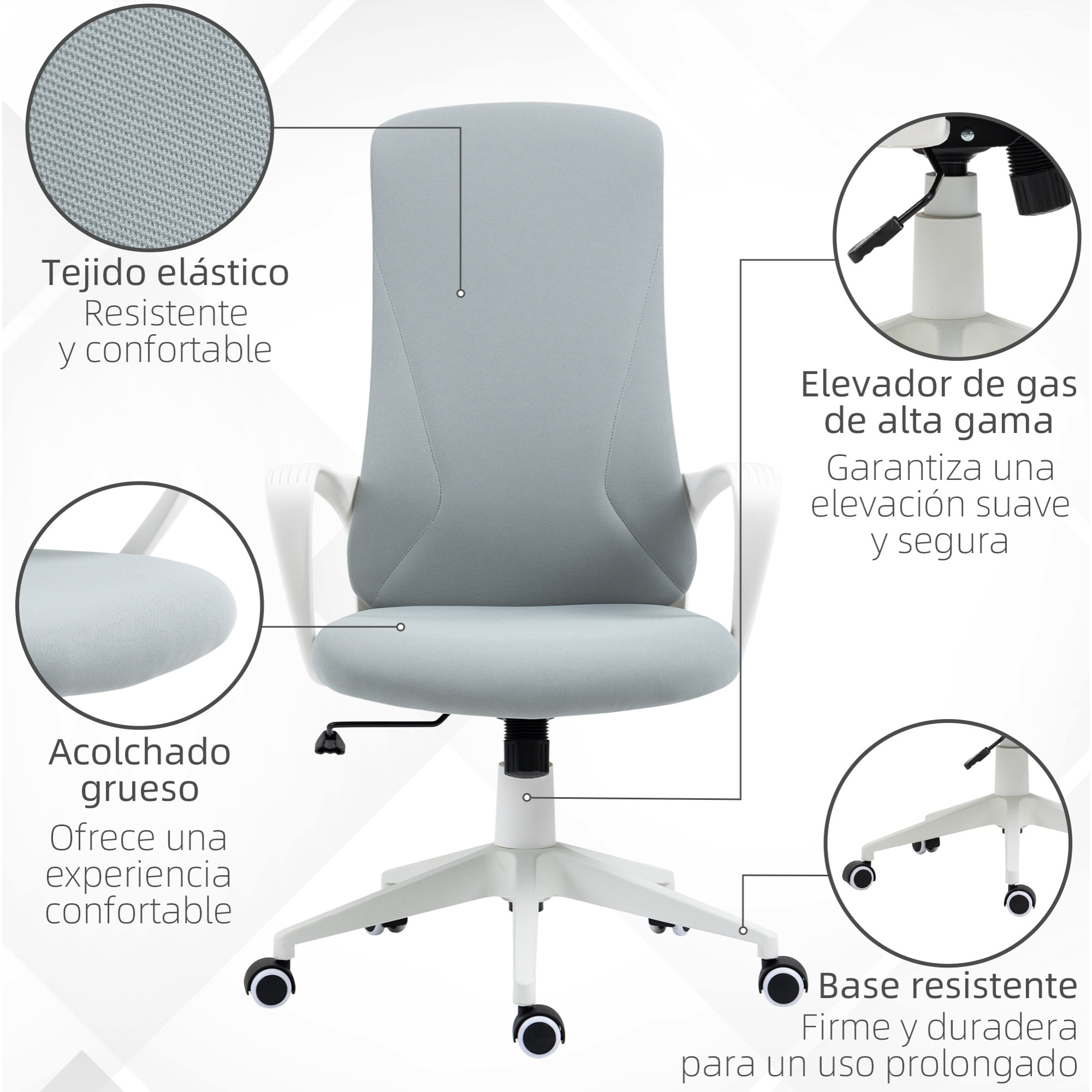 Silla de Oficina Giratoria Silla de Escritorio Juvenil con Altura Ajustable Función de Basculante Reposabrazos y Respaldo Alto 62x56x110-119,5 cm Gris
