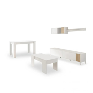 Pack salón con mesa de centro y mesa de comedor Nitza Max V2B Blanco Artik (Blanco Mate) - Natur