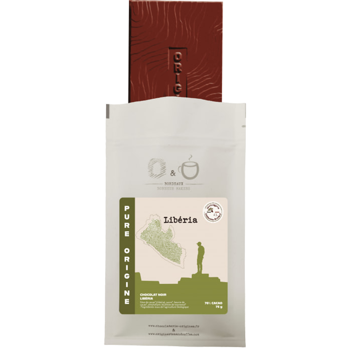 O&O Tablette de Chocolat Noir 70% BIO - Libéria - 75g