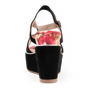 Sandalia De Cuña - Negro - Altura: 10 Cm