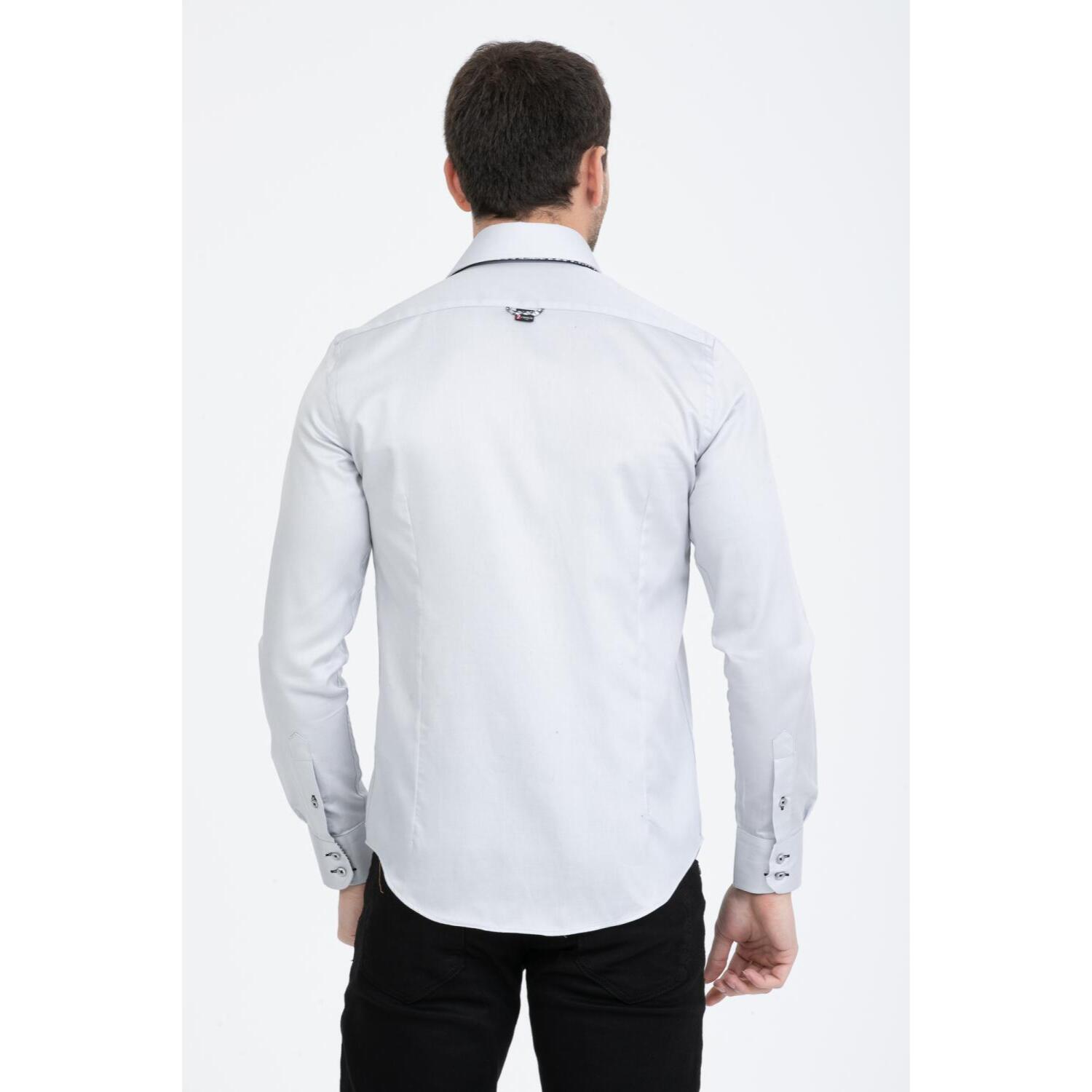 Camicia Uomo 2 Bottoni Button Down 7bottoni Doppio Coll Satin Unito Grigio