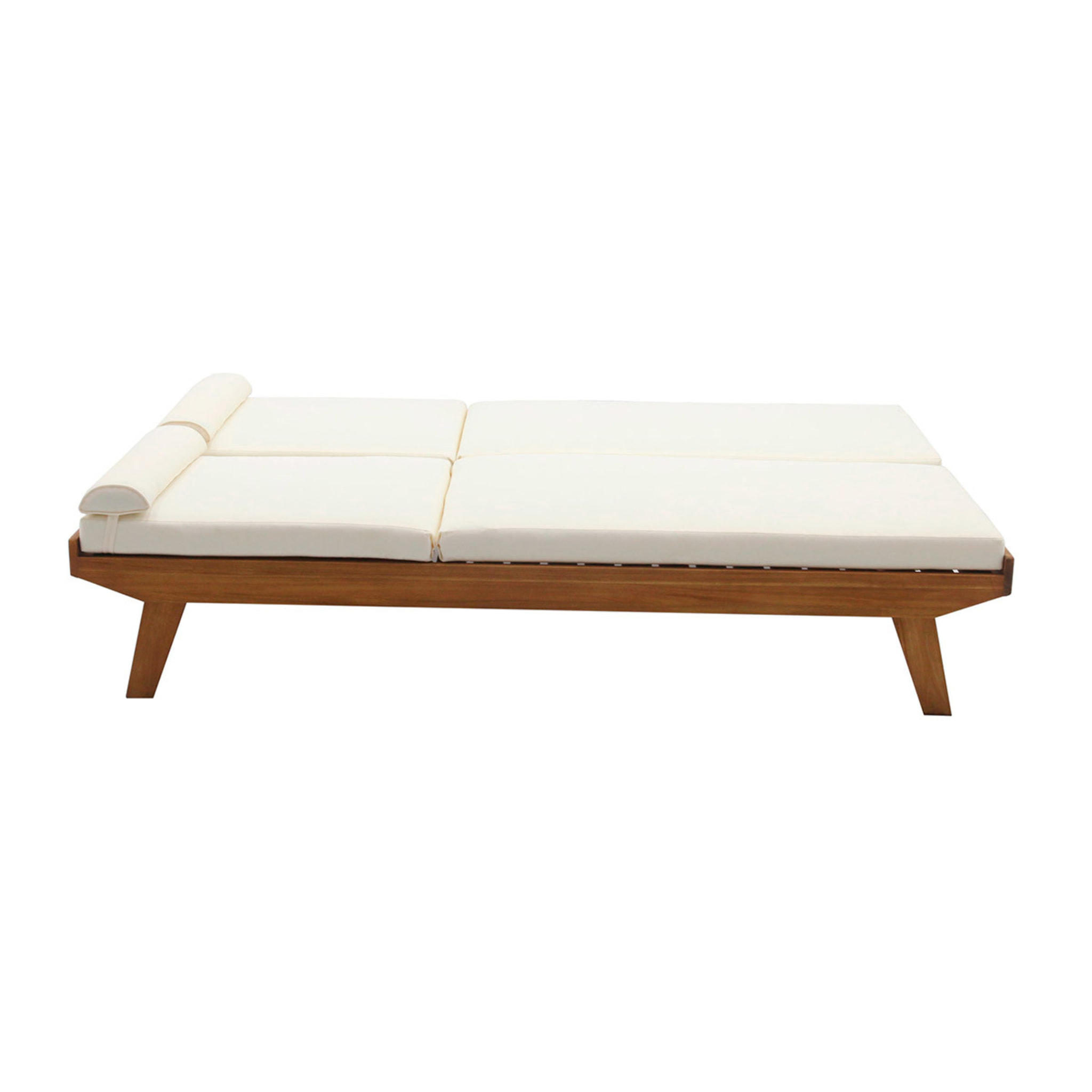 Bain de soleil double avec dossiers multipositions beige et bois massif L127 cm CARACAS