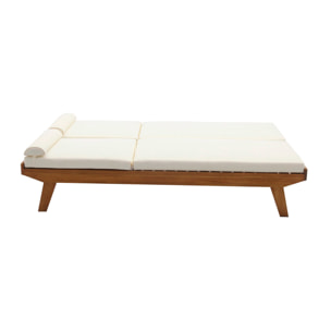Bain de soleil double avec dossiers multipositions beige et bois massif L127 cm CARACAS