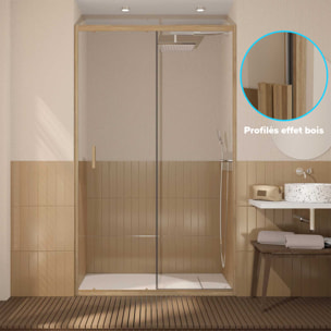 Porte de douche Coulissante 120x200cm - Profilés Aluminium effet Bois - Verre 6mm - WOOD CRUSH