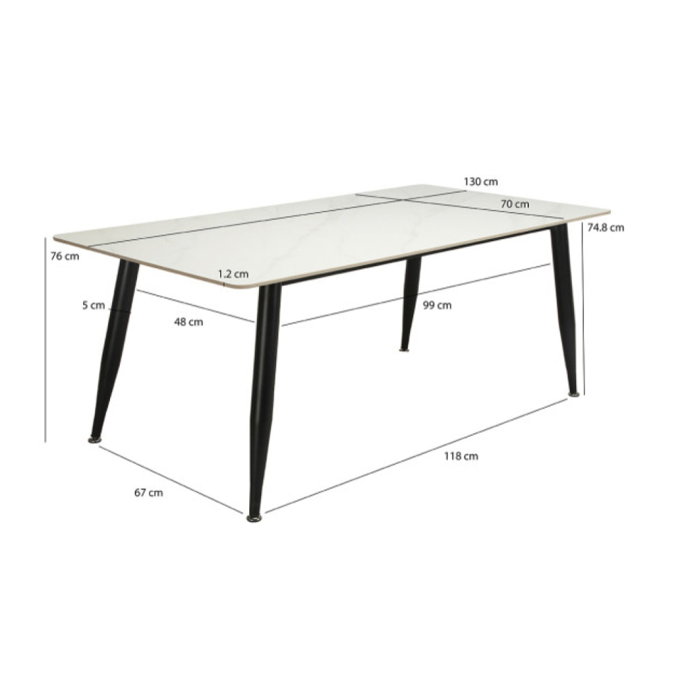 Table en céramique marbre blanc et pieds métal noir L130cm - STONE