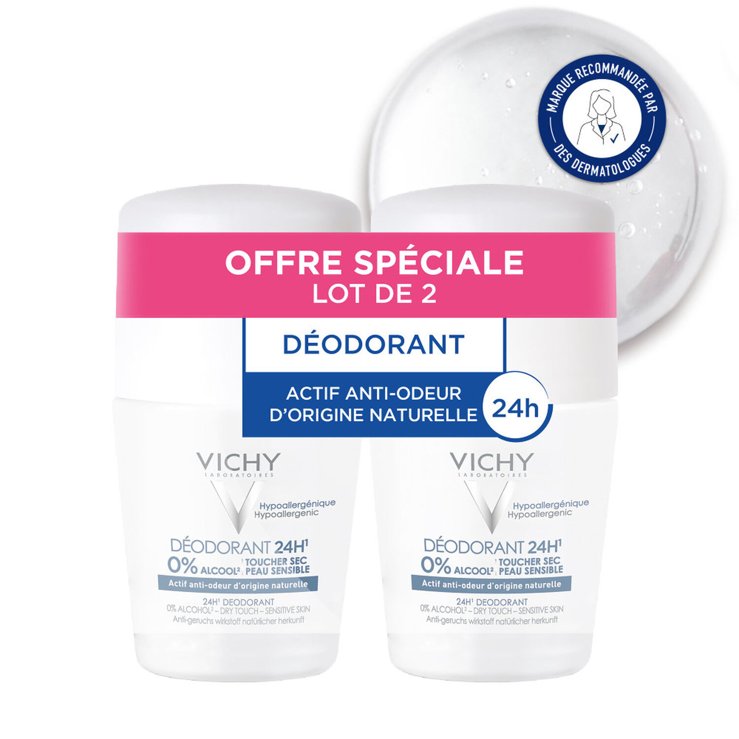 Déodorant 24H Toucher Sec - Roll-On 2x50 ml