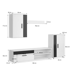 Mueble de salón modular Lunet en blanco artik negro 190 cm Blanco Artik (Blanco Mate) - Negro