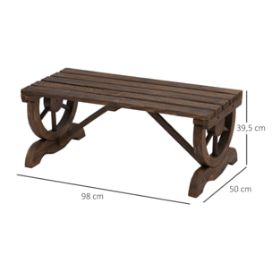 Banco de Jardín de 2 Plazas Banco de Madera con Ruedas Decorativas Estilo Rústico Carga 250 kg para Patio Terraza Balcón 98x50x39,5 cm Carbonizado