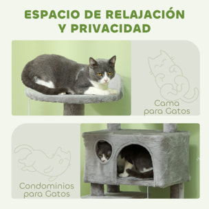 Rascador para Gatos Altura 138 cm Árbol para Gatos Torre de Escalada con Postes Rascadores de Sisal Plataformas Cuevas Bolas Colgantes y Hamacas Gris Claro