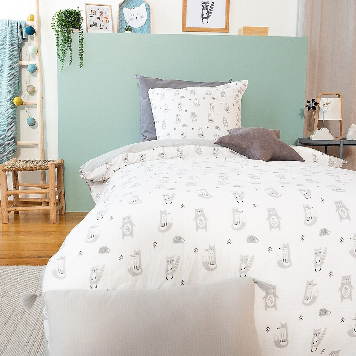 Parure Housse De Couette 2pcs 100%gaze De Coton 57fils Foret