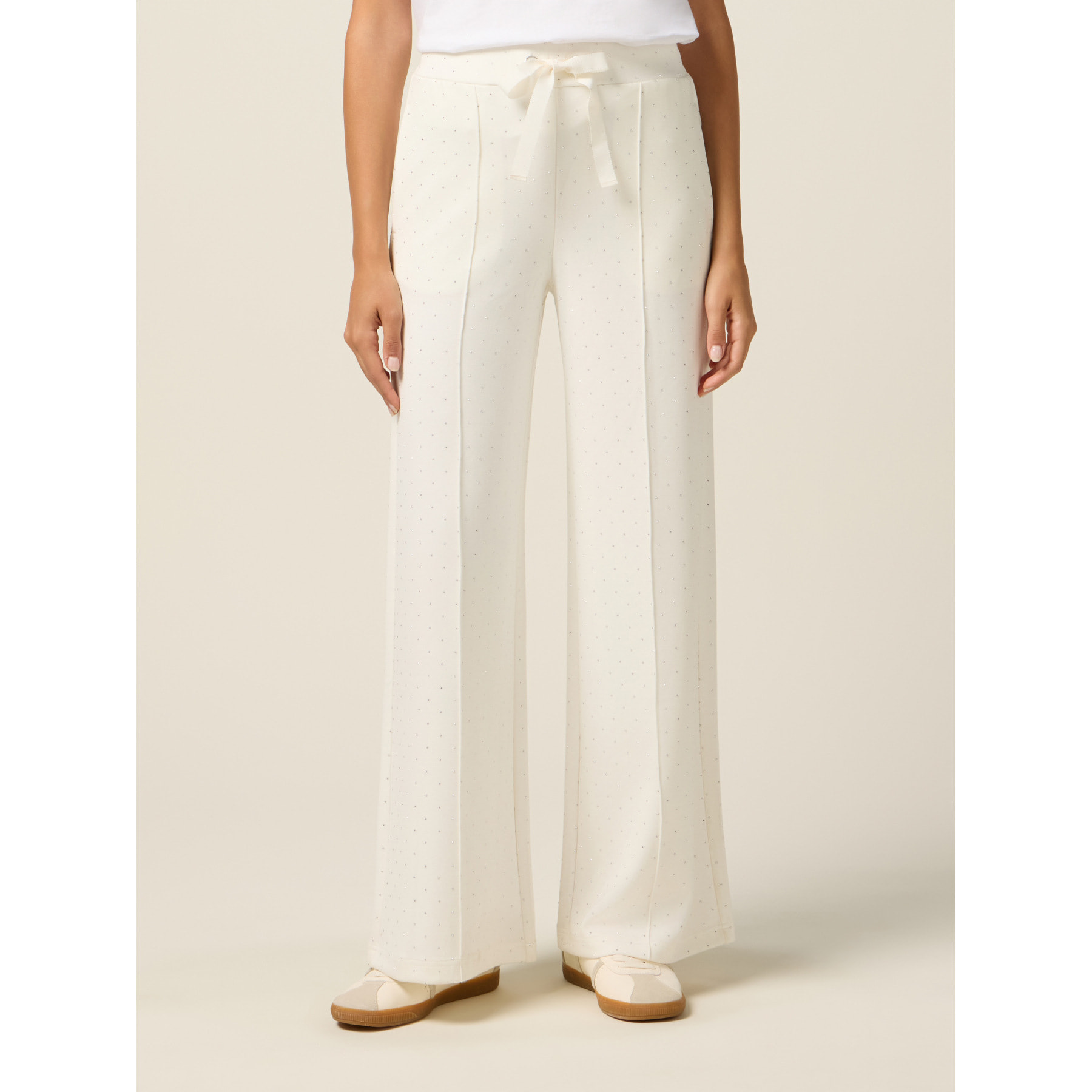 Oltre - Pantaloni palazzo con micro borchie - Bianco