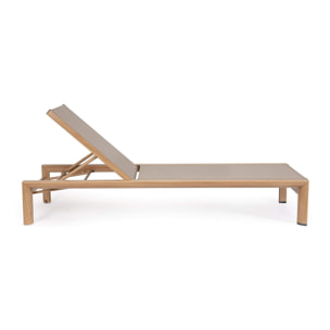 Lettino da giardino SKIPPER NEW con ruote, struttura in alluminio effetto legno e textilene