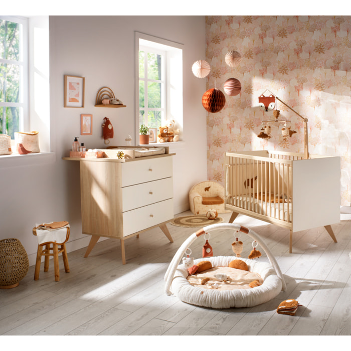 Chambre bébé complète Camille, Lit 120x60 et Commode à langer - décor vanille