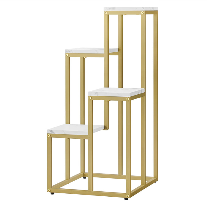 Portapiante a scala con 4 ripiani effetto marmo e struttura oro