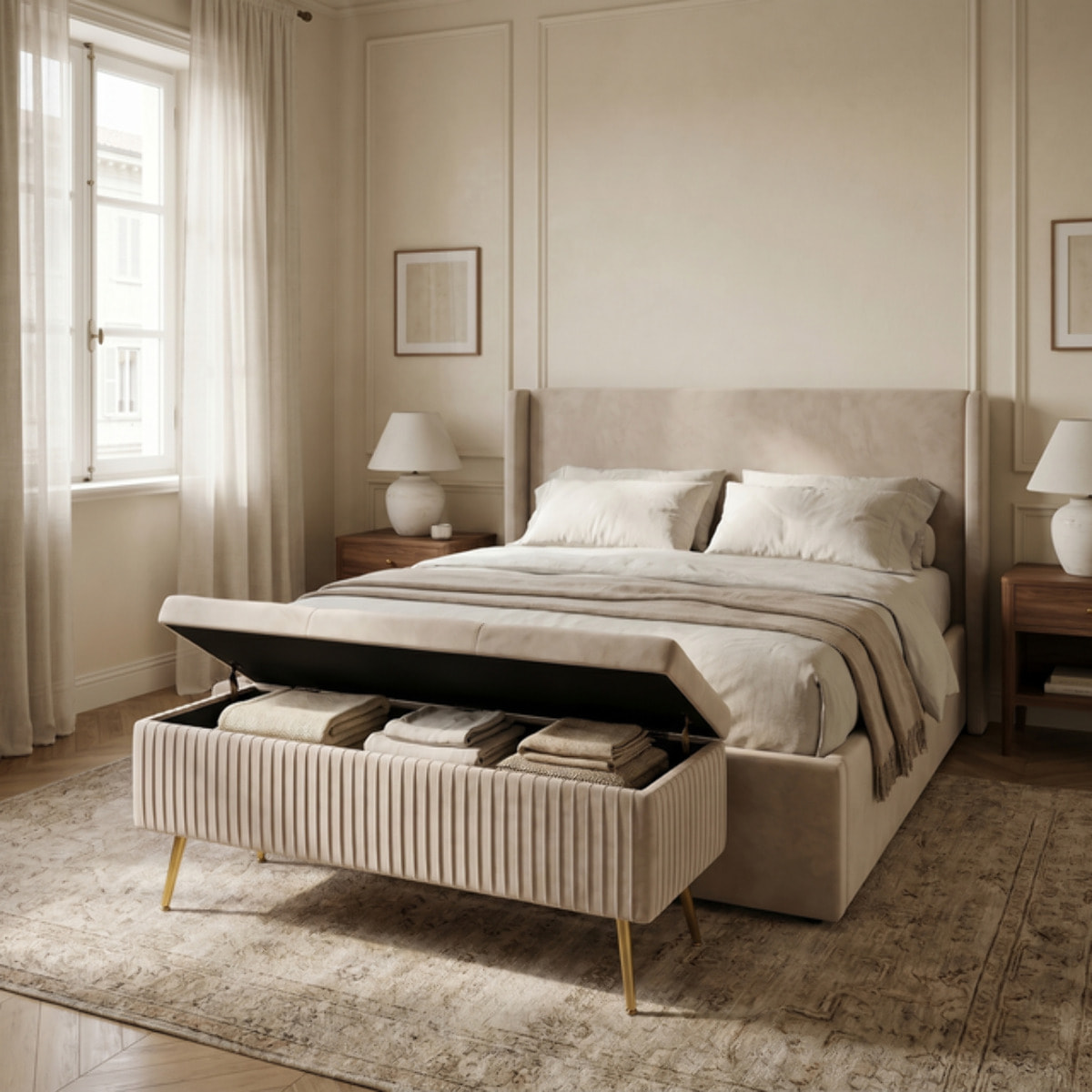 Panca Contenitore in Effetto Velluto a Coste con Ampio Vano Contenitore, Seduta Imbottita e Gambe in Acciaio, Design Moderno per Camera da Letto, Ingresso e Soggiorno