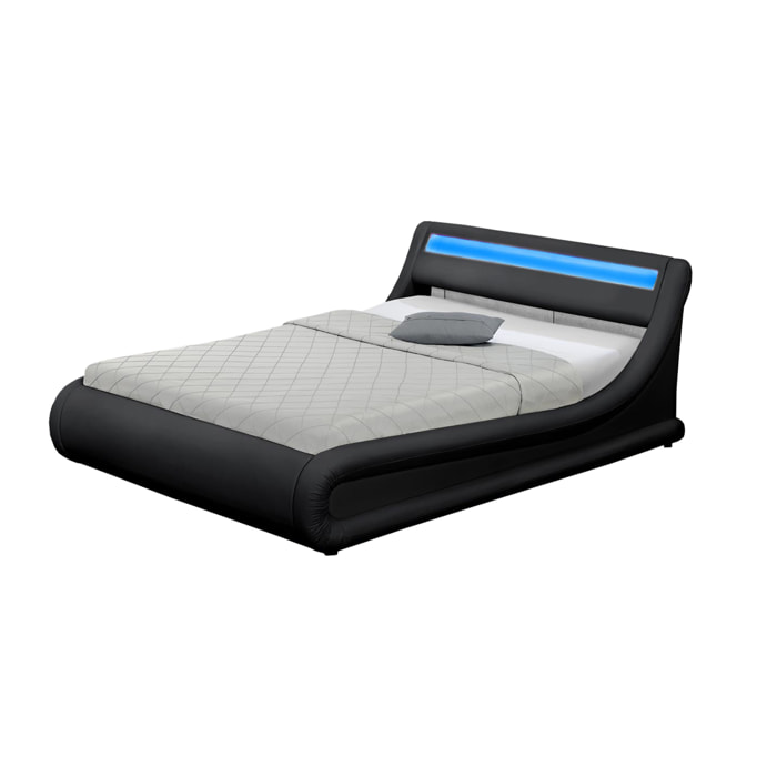Structure de lit LED avec rangements 140 x 190 cm noir CHANA